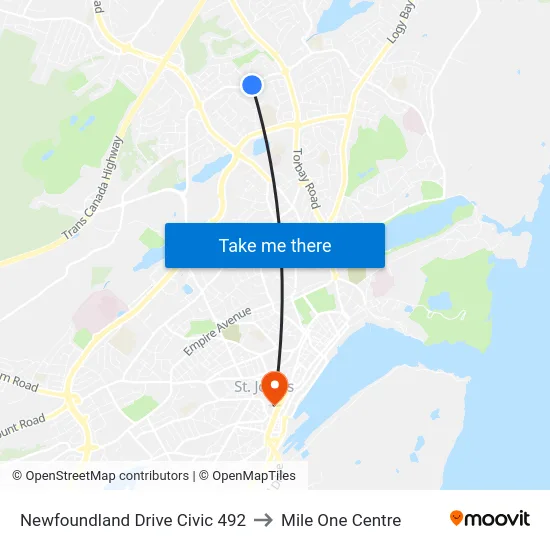 Newfoundland Drive Civic 492 to Mile One Centre map