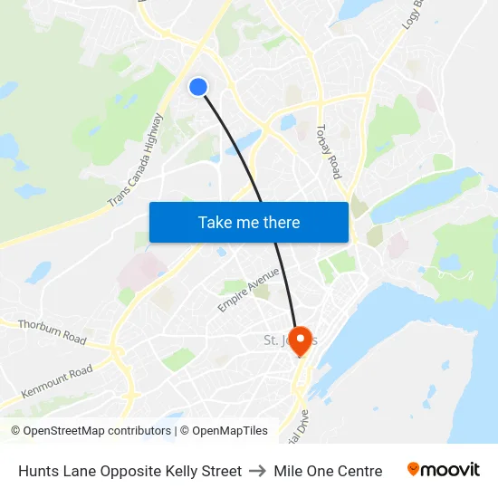 Hunts Lane Opposite Kelly Street to Mile One Centre map