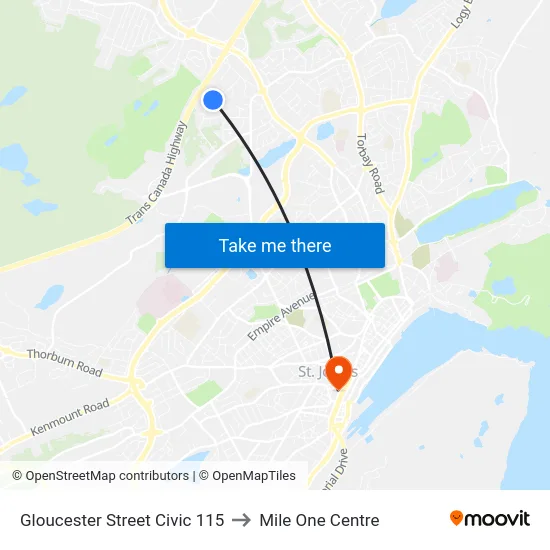 Gloucester Street Civic 115 to Mile One Centre map