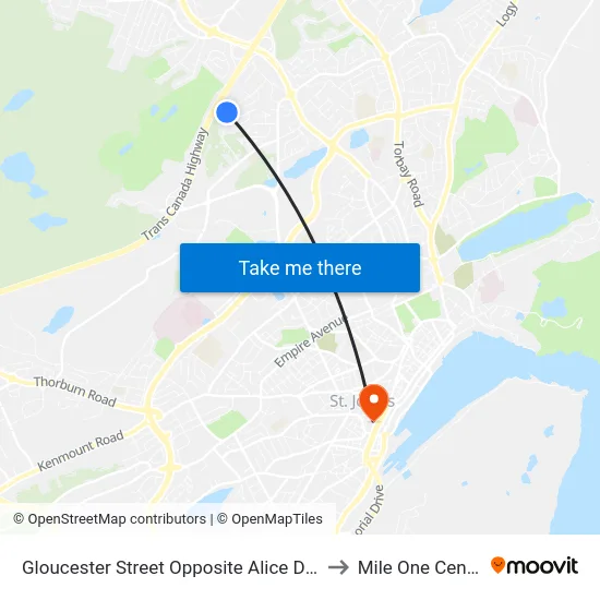 Gloucester Street Opposite Alice Drive to Mile One Centre map