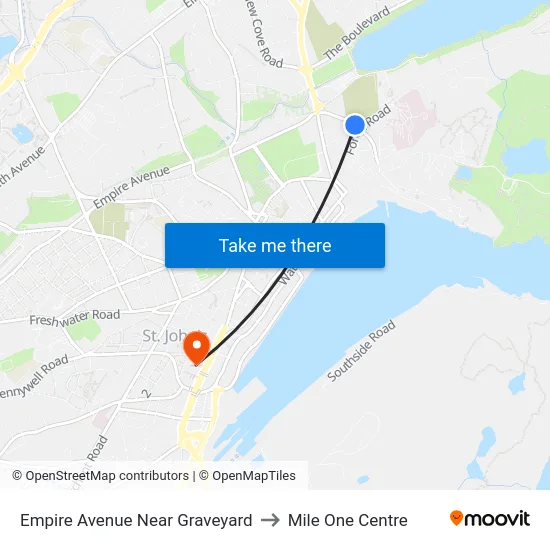 Empire Avenue Near Graveyard to Mile One Centre map