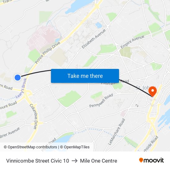 Vinnicombe Street Civic 10 to Mile One Centre map