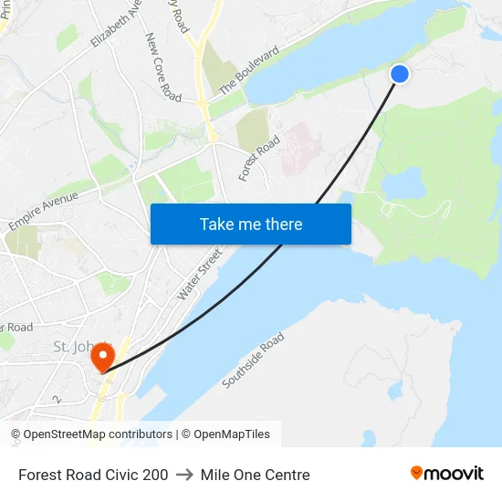 Forest Road Civic 200 to Mile One Centre map