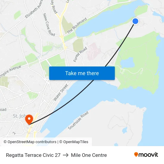 Regatta Terrace Civic 27 to Mile One Centre map