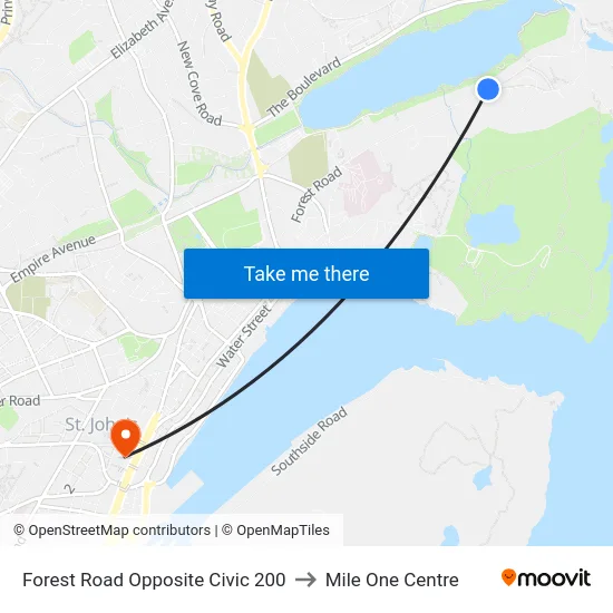 Forest Road Opposite Civic 200 to Mile One Centre map