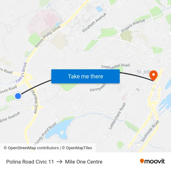Polina Road Civic 11 to Mile One Centre map