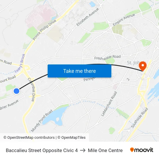 Baccalieu Street Opposite Civic 4 to Mile One Centre map