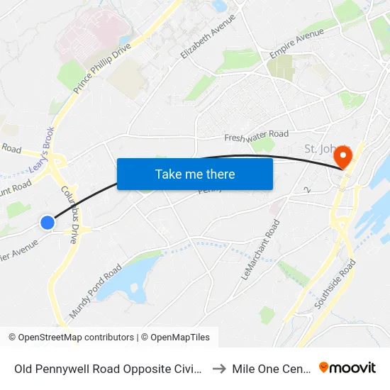 Old Pennywell Road Opposite Civic 91 to Mile One Centre map
