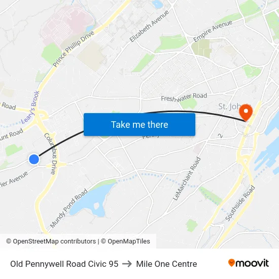 Old Pennywell Road Civic 95 to Mile One Centre map