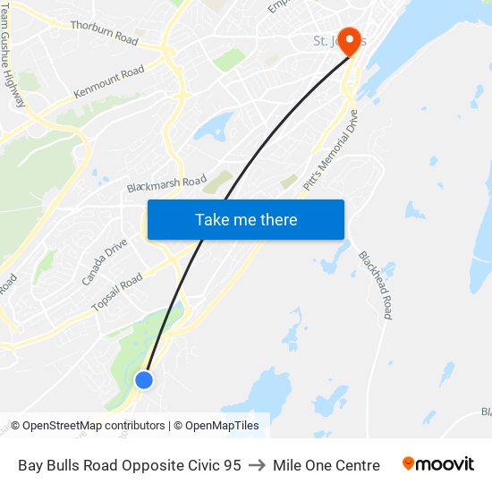 Bay Bulls Road Opposite Civic 95 to Mile One Centre map