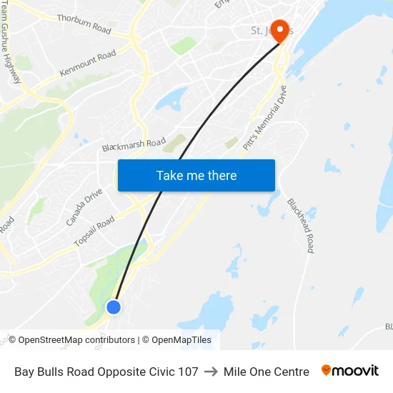 Bay Bulls Road Opposite Civic 107 to Mile One Centre map