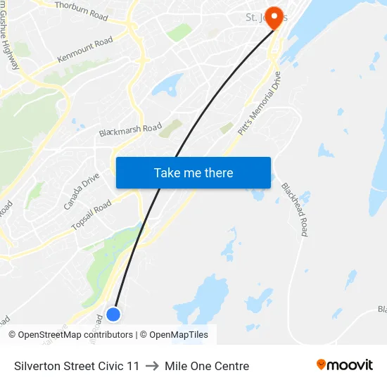 Silverton Street  Civic 11 to Mile One Centre map