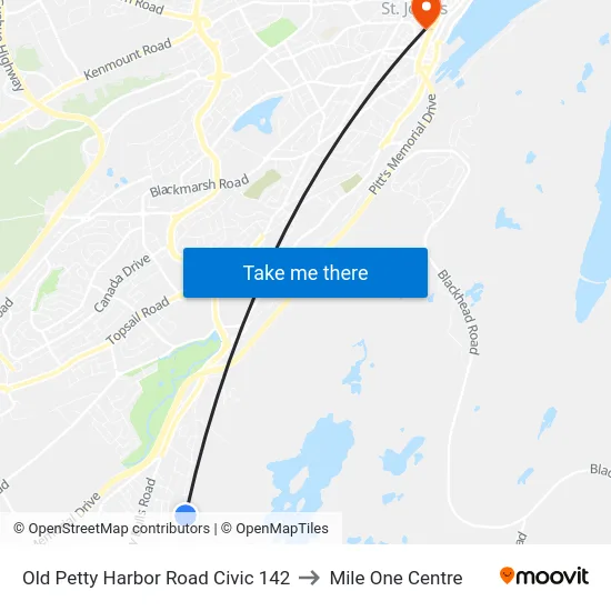Old Petty Harbor Road Civic 142 to Mile One Centre map