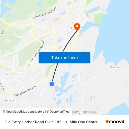Old Petty Harbor Road Civic 182 to Mile One Centre map