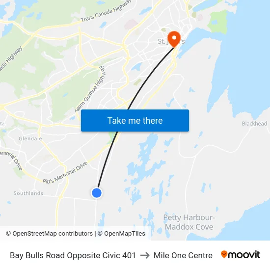 Bay Bulls Road Opposite Civic 401 to Mile One Centre map