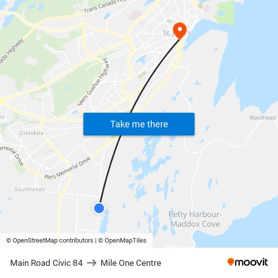 Main Road Civic 84 to Mile One Centre map