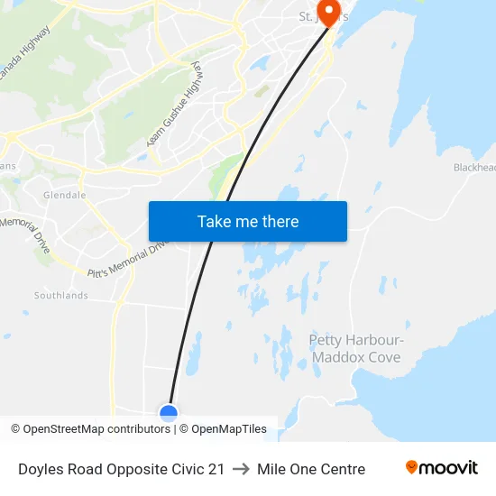Doyles Road Opposite Civic 21 to Mile One Centre map