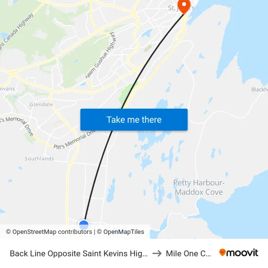 Back Line Opposite Saint Kevins High School to Mile One Centre map