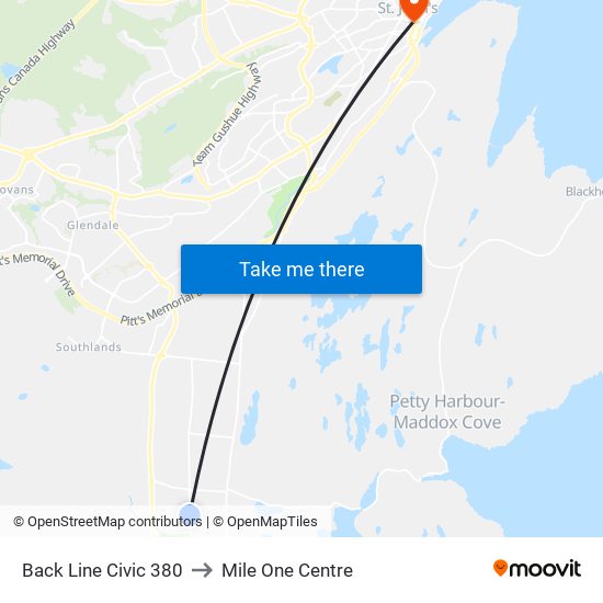 Back Line Civic 380 to Mile One Centre map