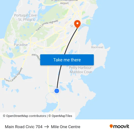 Main Road Civic 704 to Mile One Centre map