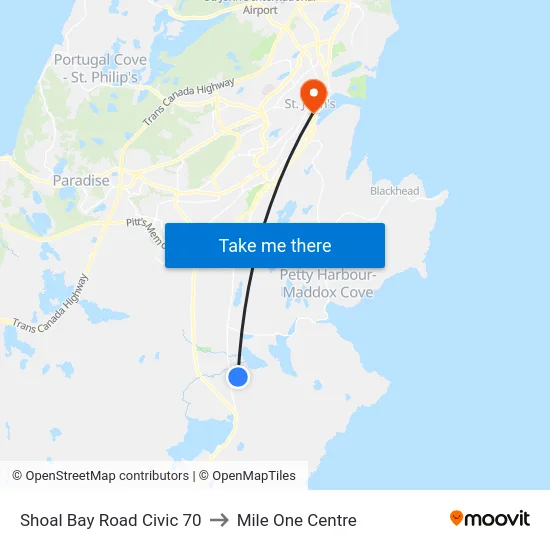 Shoal Bay Road Civic 70 to Mile One Centre map