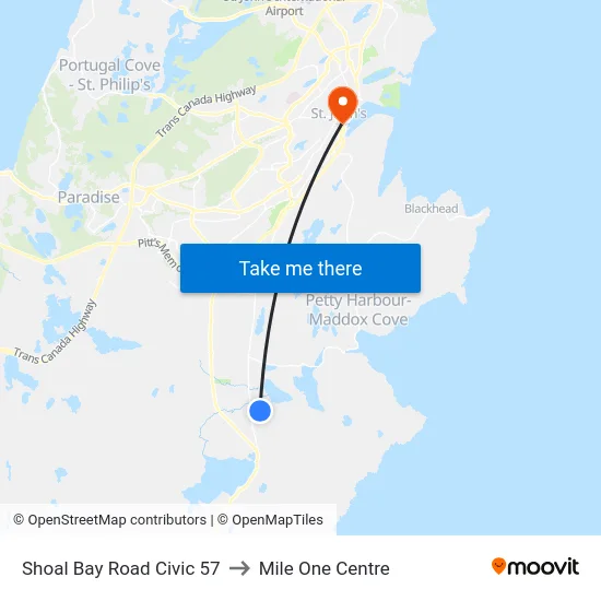Shoal Bay Road Civic 57 to Mile One Centre map