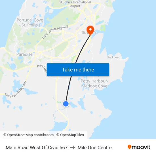 Main Road West Of Civic 567 to Mile One Centre map