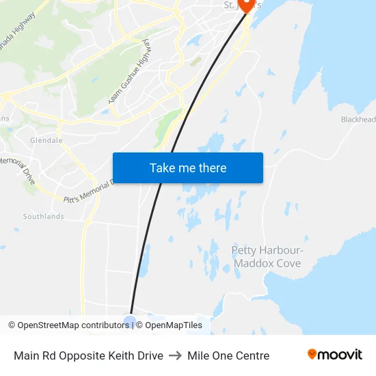 Main Rd Opposite Keith Drive to Mile One Centre map