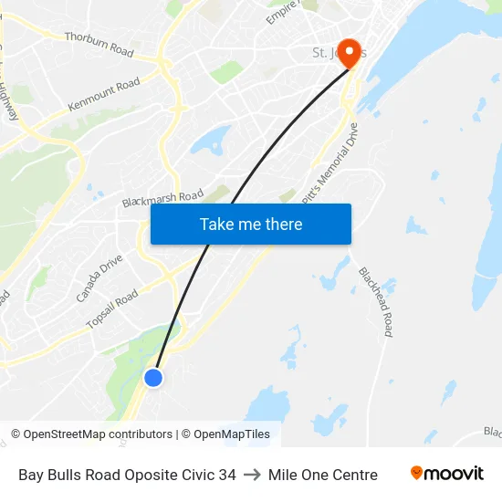 Bay Bulls Road Oposite Civic 34 to Mile One Centre map