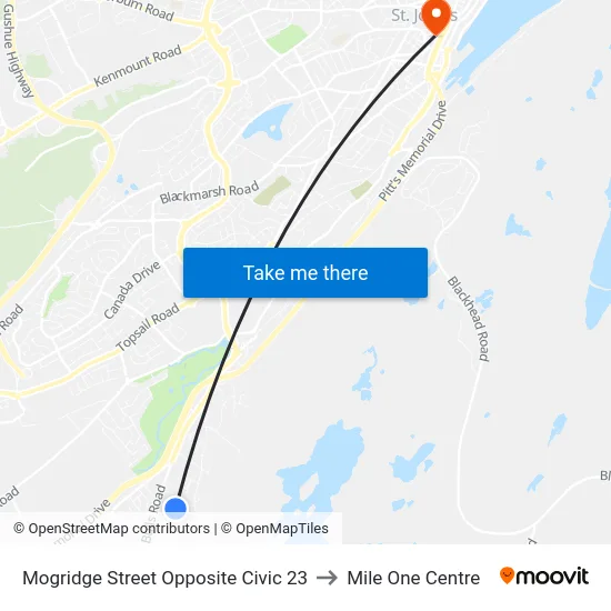 Mogridge Street Opposite Civic 23 to Mile One Centre map