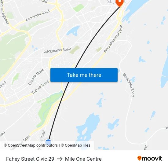 Fahey Street Civic 29 to Mile One Centre map