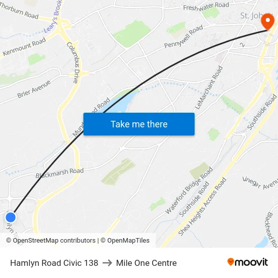 Hamlyn Road Civic 138 to Mile One Centre map