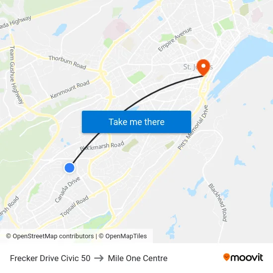 Frecker Drive Civic 50 to Mile One Centre map