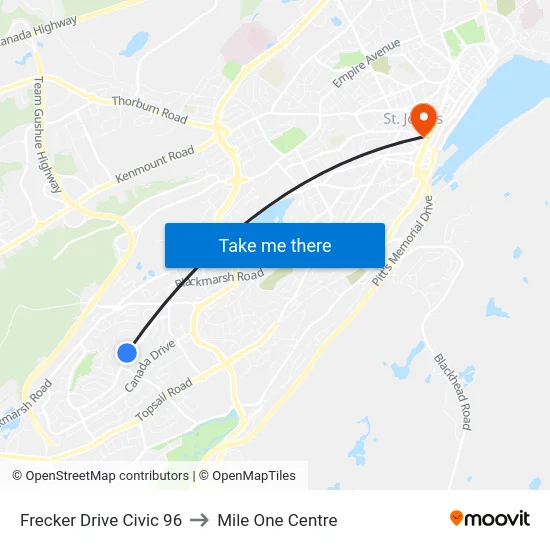 Frecker Drive Civic 96 to Mile One Centre map