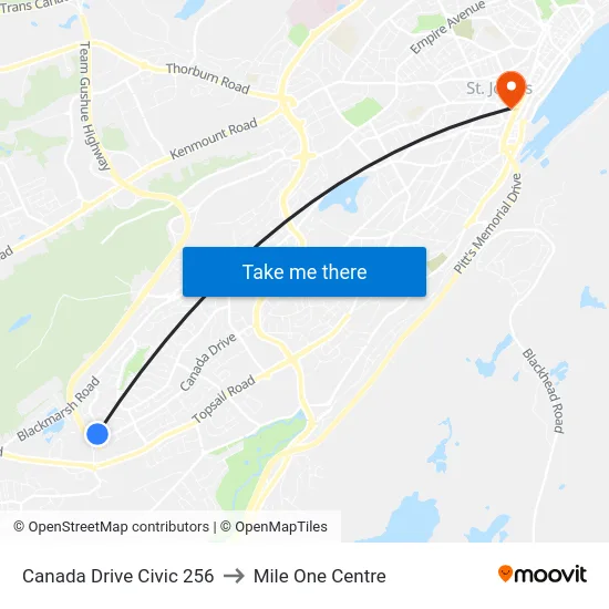 Canada Drive Civic 256 to Mile One Centre map