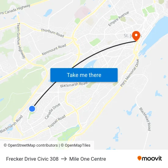 Frecker Drive Civic 308 to Mile One Centre map