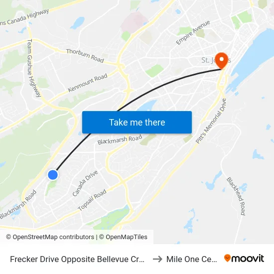 Frecker Drive Opposite Bellevue Crescent to Mile One Centre map