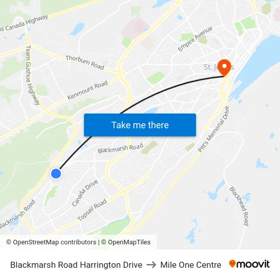 Blackmarsh Road Harrington Drive to Mile One Centre map