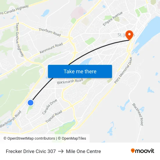 Frecker Drive Civic 307 to Mile One Centre map