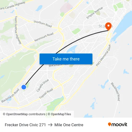 Frecker Drive Civic 271 to Mile One Centre map