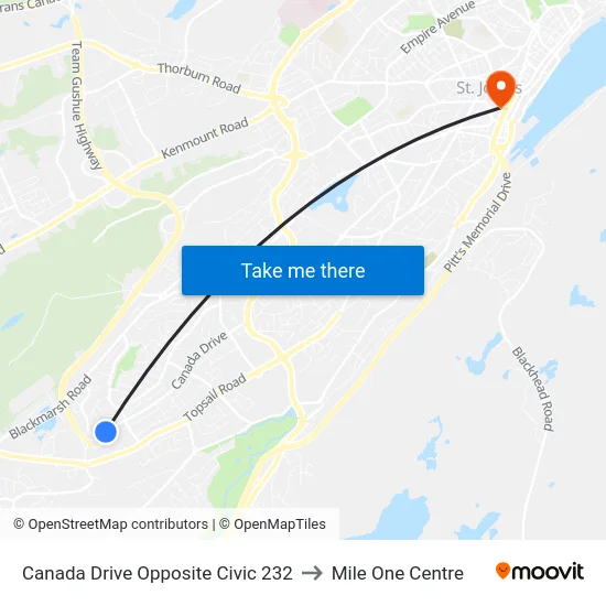 Canada Drive Opposite Civic 232 to Mile One Centre map