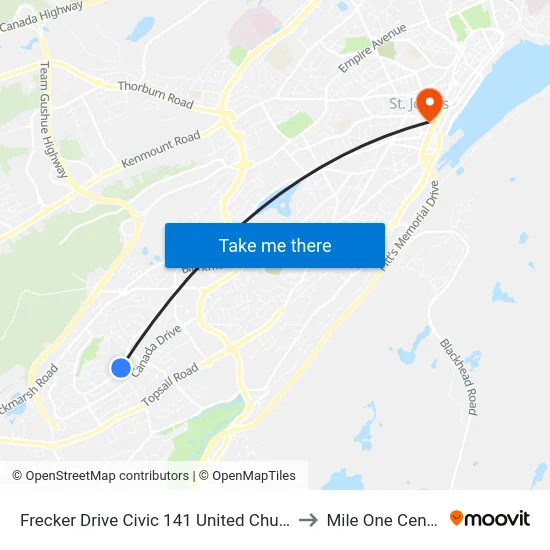 Frecker Drive Civic 141 United Church to Mile One Centre map