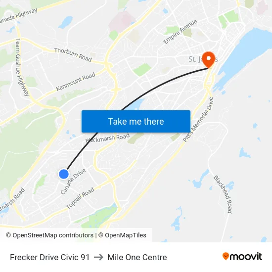 Frecker Drive Civic 91 to Mile One Centre map