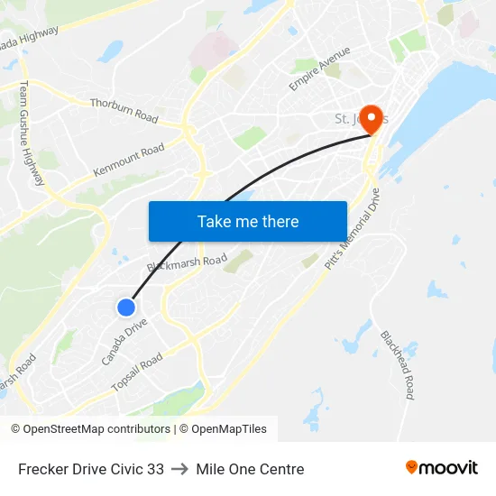 Frecker Drive Civic 33 to Mile One Centre map