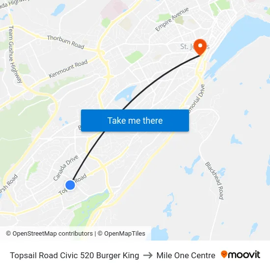 Topsail Road Civic 520 Burger King to Mile One Centre map
