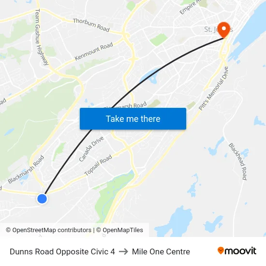 Dunns Road Opposite Civic 4 to Mile One Centre map