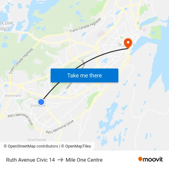 Ruth Avenue Civic 14 to Mile One Centre map