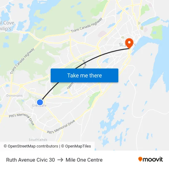 Ruth Avenue Civic 30 to Mile One Centre map