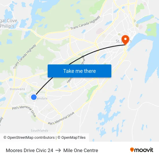 Moores Drive Civic 24 to Mile One Centre map