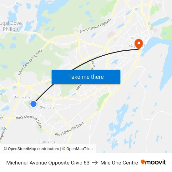 Michener Avenue Opposite Civic 63 to Mile One Centre map